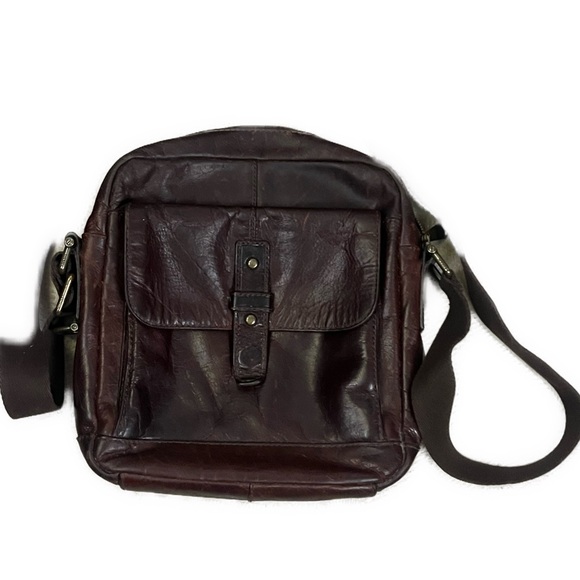 Fossil Vintage Dylan City Brown Leather Crossbody Satchel Bag Unisex - Picture 2 of 7